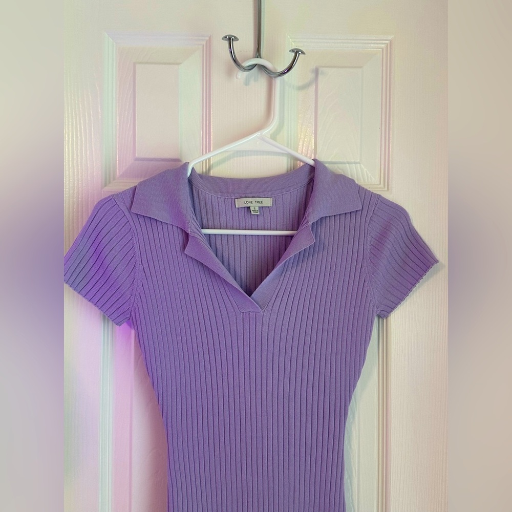 Purple stretchy fits-everyone body con dress.